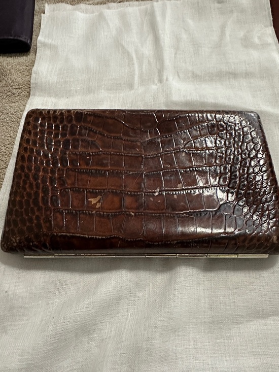 Abas Handbags - Abas Brown Croc-Embossed Leather Clutch Wallet with Gold Hardware Y2K